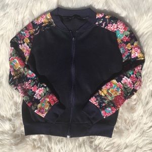 Navy blue floral bomber jacket